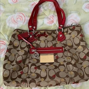 Coach Signature Brown and Red Tote Bag